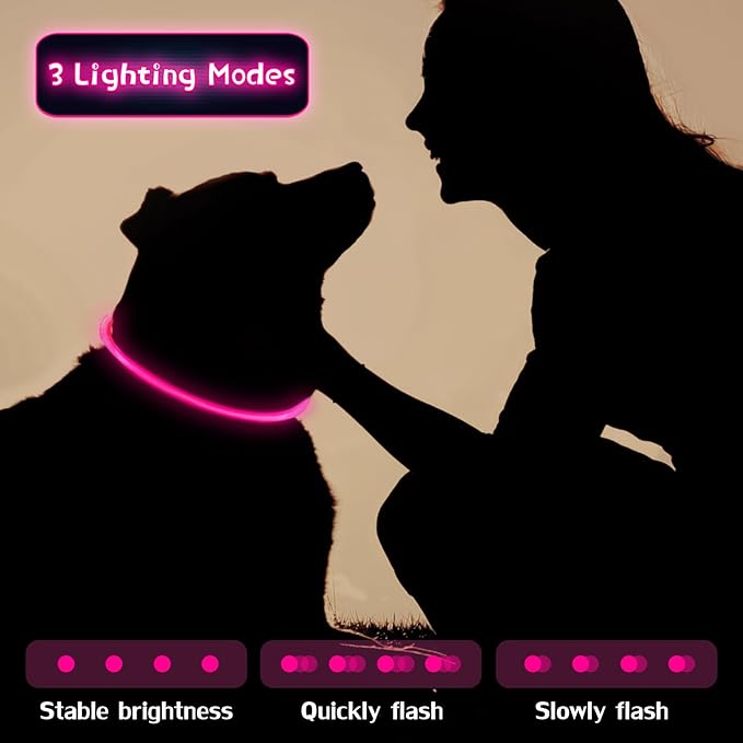 Weewooday 3 Pcs Dog Collar LED USB Rechargeable Lights Dog Necklace Collars Doggy Lights for Night Walking Adjustable Safety Lamp Pet Collars for Large Medium Small Puppy Pet(Rose Red,Classic Style)