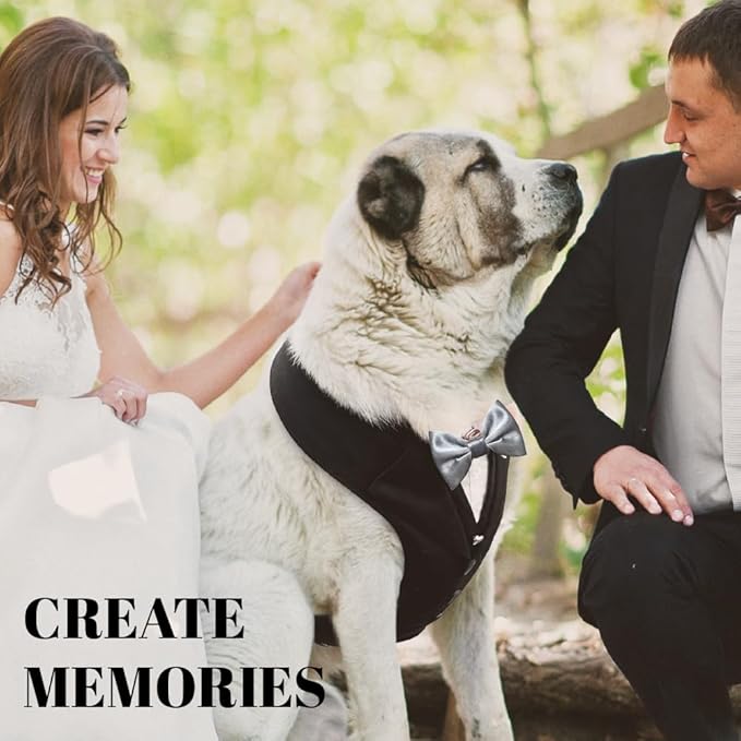 Dog Tuxedo for Wedding Outfit, Dog Suit and Tie Costumes for Birthday, Halloween, Cosplay, Christmas Party, Pet Formal Wear with Bowtie, Tux for Medium Large Dogs, Bulldog, Labrador, Husky