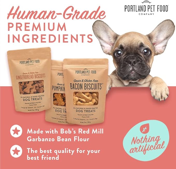 Portland Pet Food Company Pumpkin Healthy Dog Treats - Multipack, Grain-Free, Human-Grade, All Natural Dog Training Treats & Biscuits Made in the USA - 3-Pack (5 oz)