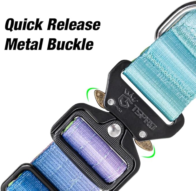 TSPRO Premium Dog Collars Tactical Dog Collar with Handle and Heavy Duty Quick-Release Metal Buckle Durable Thick and Adjustable for Medium to Large Dogs (Cyan Gradient M)