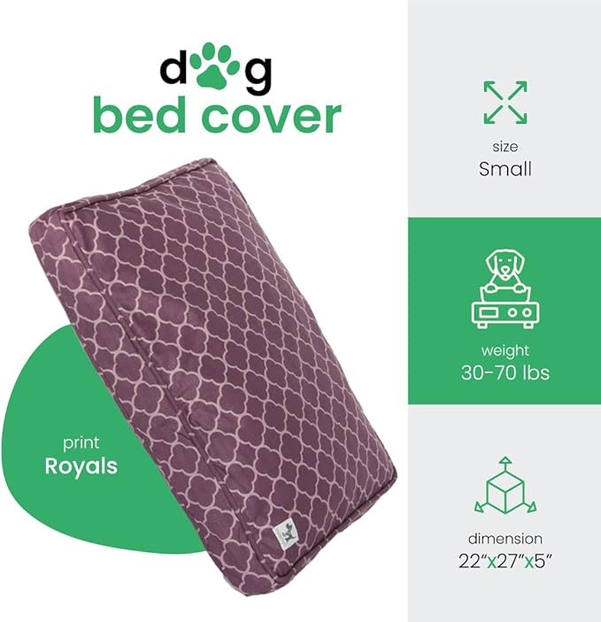 Molly Mutt Small Dog Bed Cover - Royals Print - Measures 22”x27”x5’’ - 100% Cotton - Durable - Breathable - Sustainable - Machine Washable Dog Bed Cover