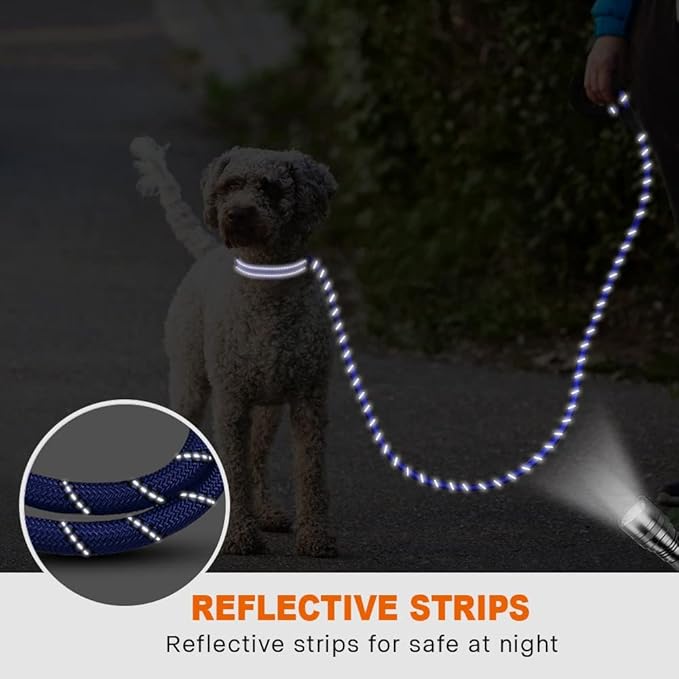 Taglory Rope Dog Leash 6FT with Comfortable Padded Handle, Highly Reflective Threads Leash for Small Dogs, 3/8 inch, Navyblue