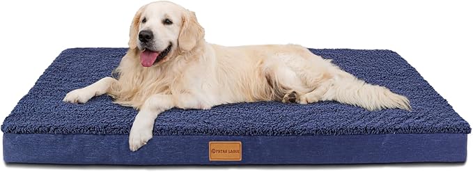 Patas Lague Orthopedic XL Dog Bed for Large Dogs 42''X28'', Soft Comfortable Waterproof Egg Crate Foam Big Large Pet Beds Mat with Removable Washable Cover, Navy Blue