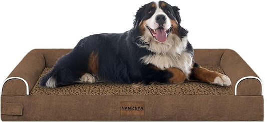 Large Dog Bed Orthopedic Washable: Jumbo Dog Bed Bolster Extra Large Dogs Egg Crate Foam Sofa Couch Waterproof Removable Cover - Coffee