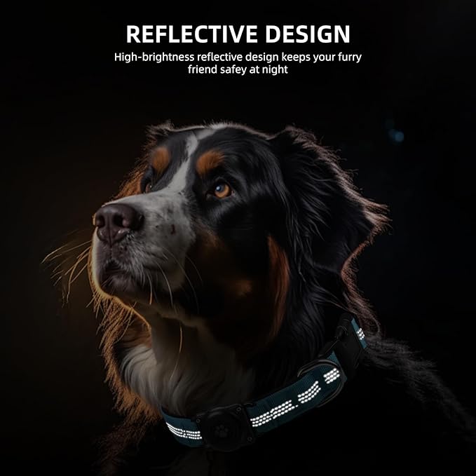 Upgraded AirTag Collar, IP68 Waterproof Holder, Reflective, Ultra-Durable, Comfortable Padded, Heavy Duty for Small to Large Dogs (XS (10.25"-13"), Blue)