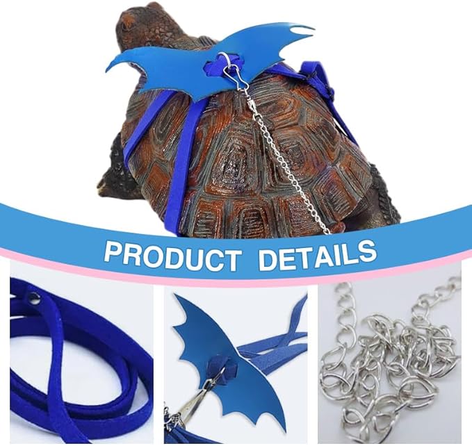Turtle Harness and Leash with Wings- Harness Strap Chest Collar Adjustable Rope Walking for Turtle Reptile(Blue L