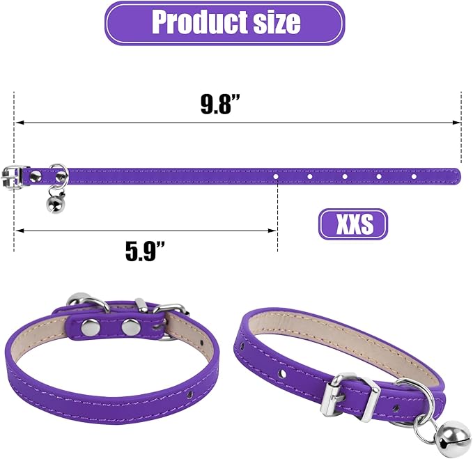 XXS Teacup Dog Collar, Purple, 3/8 inch Width