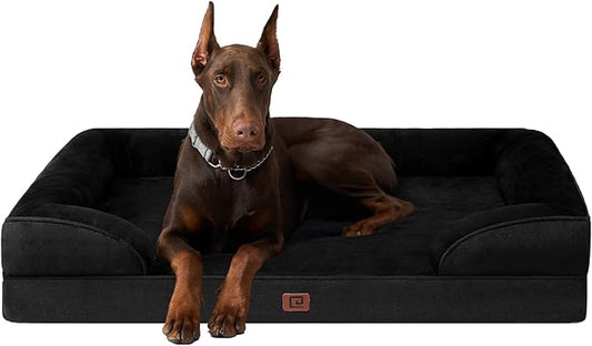 EHEYCIGA Orthopedic Dog Beds for Extra Large Dogs, Waterproof Memory Foam XXL Dog Bed with Sides, Non-Slip Bottom and Egg-Crate Foam Big Pet Couch Bed with Washable Removable Cover, Black