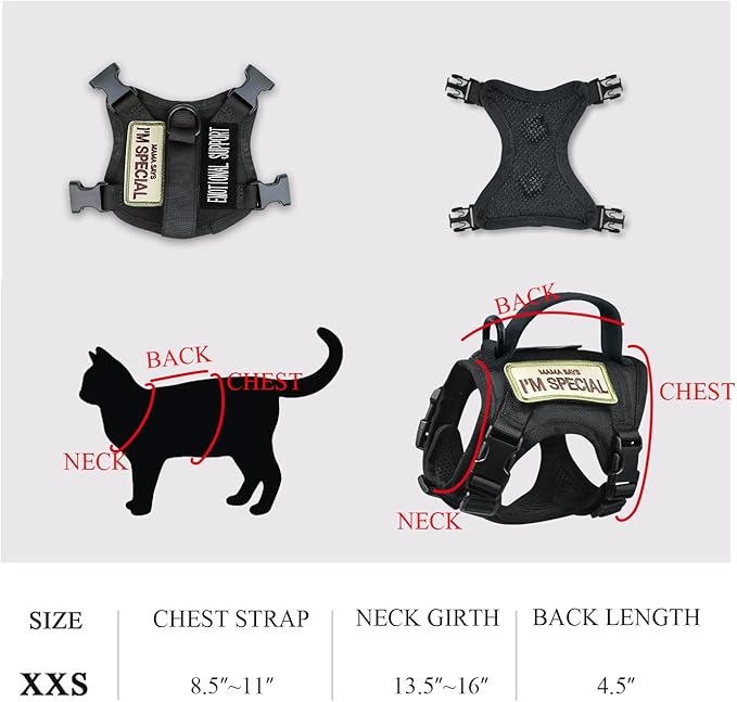 Tactical Cat Harness for Walking Escape Proof, Soft Mesh Adjustable Pet Vest Harness for Large Cat,Small Dog (Medium, Black)