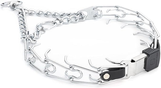 Herm Sprenger Chrome Plated Steel Dog Collar with Quick Release ClicLock Buckle and Biothane Insert Training Collar for Dogs Made in Germany (Black, 23in x 3.2mm(Neck Size up to19-20in))