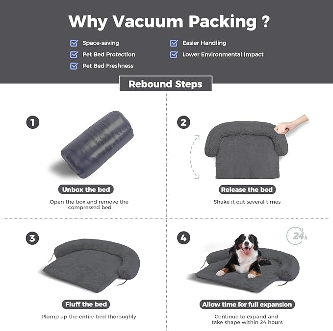 Dog Bed for Couch, Washable Fluffy Plush Dog Mat for Furniture Protector, Dark Grey