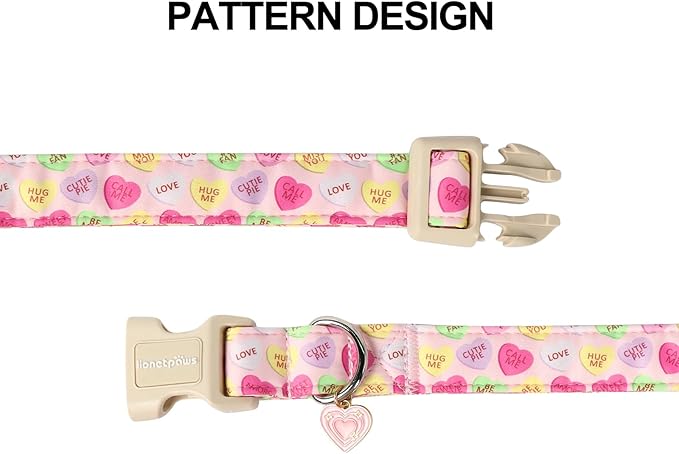 Lionet Paws Valentine's Dog Collar- Cute Pink Sweet Heart Dog Collars with Plastic Buckle, Light Adjustable Dog Collars for Small Medium Dogs