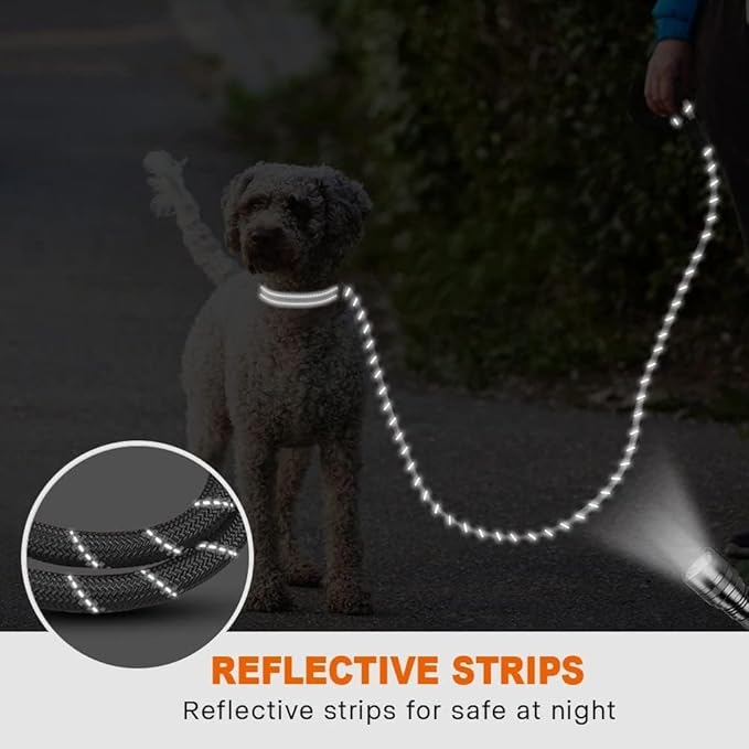 Taglory Rope Dog Leash 5 FT with Comfortable Padded Handle, Highly Reflective Threads Leash for Small Dogs, 3/8 inch, Grey
