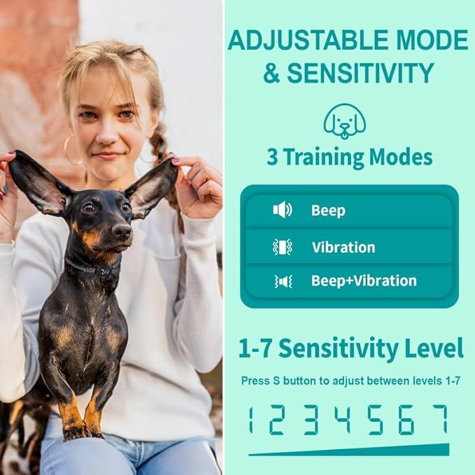 Anti-Bark Collar for Small Dogs, No Shock Anti Barking Collars with 7 Sensitivities, 3 Adjustable Modes Beep & Vibration, IP67 Waterproof - Effective & Humane, Premium Black