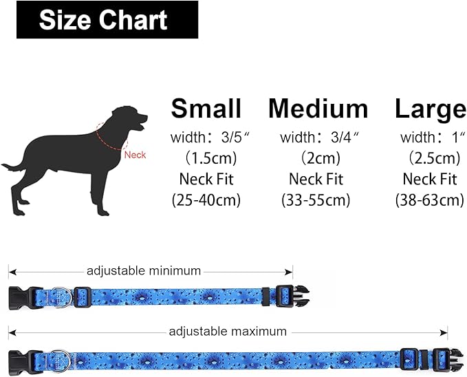 Adjustable Dog Collar with Patterns, Ultra Comfy Soft Nylon Breathable Pet Collar for Small Medium Large Dogs (L, Blue Ocean)