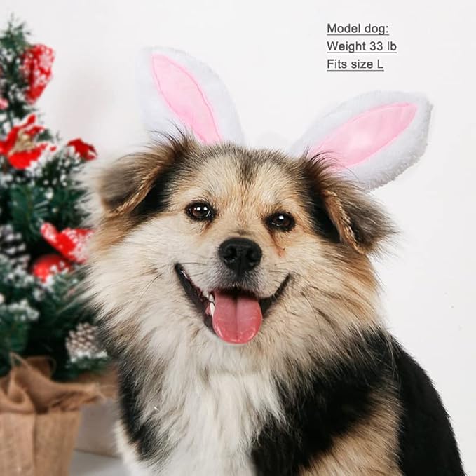 Dog Cute Costume Bunny Rabbit Hat Headband with Ears for Cats & Dogs Party Costume Easter Halloween Novelty Accessory Headwear (Large)