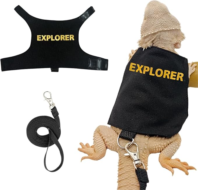 Bearded Dragon Harness and Leash Set - Adjustable Lizard Traction Rope Escape Proof Outdoor Walking Training Leash Reptile Explorer Costume Accessories for Bearded Dragon Lizard Small Pets