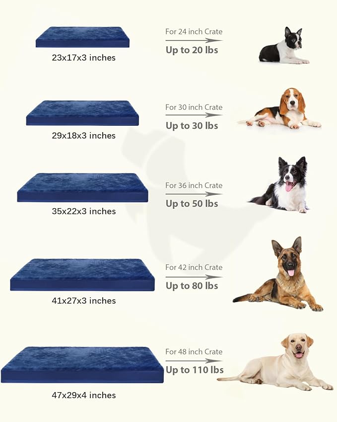 KSIIA Orthopedic Extra Large Dog Crate Bed, Waterproof, Plush, Washable, Deluxe with Egg Crate Foam & Removable Cover, 47 x 29 Inch, Blue