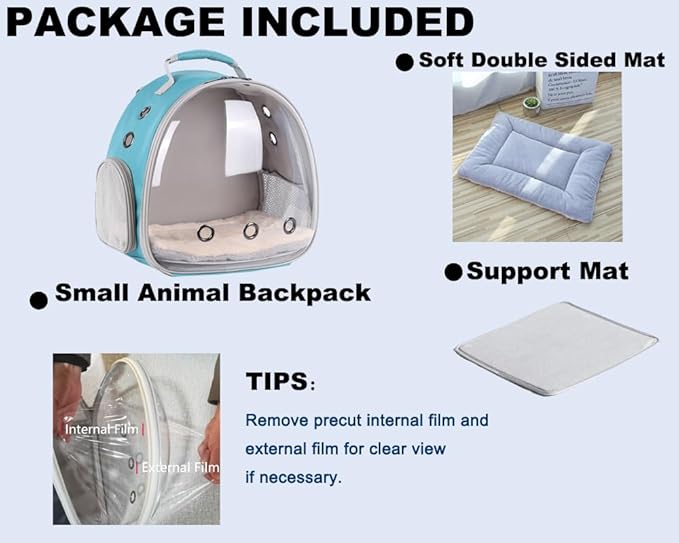 Portable Guinea Pig Backpack with Small Bag Harness and Leash Set, Space Capsule Bubble Pet Carrier Cage Travel for Rabbit, Bearded Dragon, Sugar Glider (Green, Backpack)