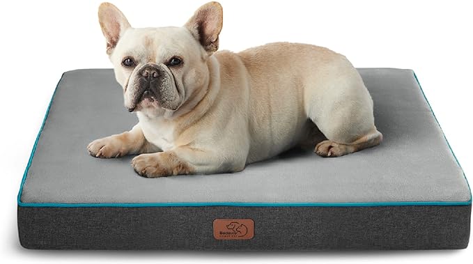 Bedsure Memory Foam Dog Bed for Small Dogs - Orthopedic Waterproof Pet Beds for Crate with Removable Washable Water-Resistant Cover and Nonskid Bottom - Plush Flannel Fleece Top Pet Mat, Grey