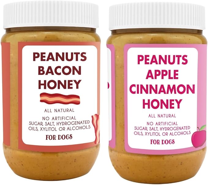 BUDDY BUDDER Awesome Apple + Banging Bacon, 100% Natural Dog Peanut Butter, Healthy Dog Treats - Made in USA (17oz Jars)