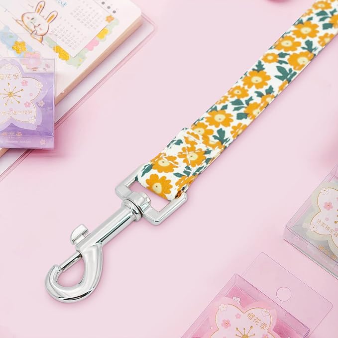 Tunkoo Dog Leash Floral with Soft Comfy Cotton Handle,Girl Pet for Small Medium Large Dogs Cats Daily Walking(Yellow Flowers,L)