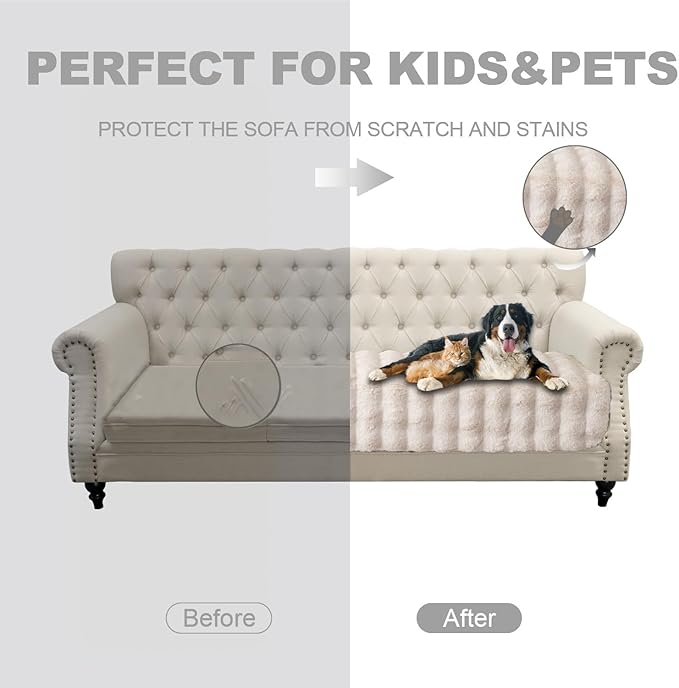 Waterproof Dog Bed Cover, Soft Plush Pet Blanket with Anti-Slip Back for Bed Couch Sofa, Furniture Protector for Small, Medium and Large Dogs and Cats (White-Bubble, 40"x50")