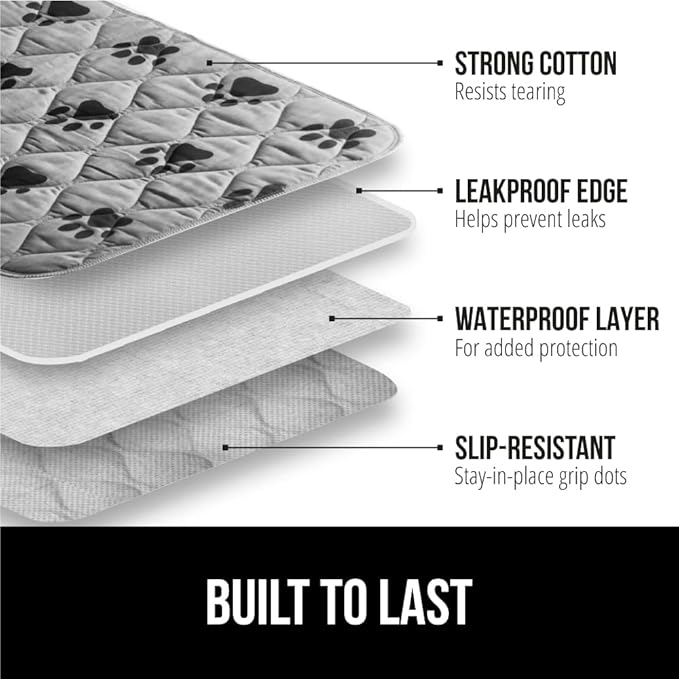 GORILLA GRIP Washable Puppy Pads, 28x18, Slip Resistant Dog Crate Mat, Waterproof Cloth Pee Pad for Training Puppies in Playpen, Reusable Pet Incontinence Blanket, Protects Sofa, Furniture, Floors