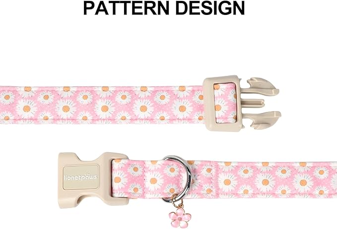 Lionet Paws Floral Dog Collar- Cute Daisy Pink Dog Collars with Plastic Buckle, Light Adjustable Dog Collars for Medium Dogs