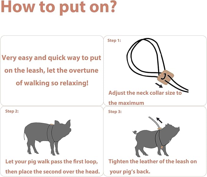 Pig Harness & Leash, Escape Prevention Adjustable Rope, All in One Design, All Life Stages Small to Medium Mini Pigs-5 Feet Long-Red