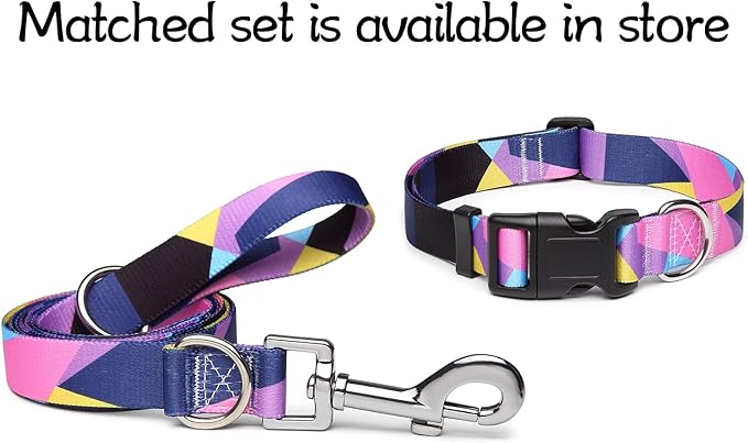 Adjustable Dog Collar with Patterns, Ultra Comfy Soft Nylon Breathable Pet Collar for Small Dogs (XS, Purple Geometry)