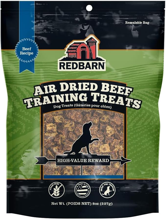 Redbarn Pet Products All-Natural Air Dried Beef Training Treats for Puppies & Dogs – Grain-Free Single Protein Rewards Made in USA for Small, Medium, & Large Breeds - 8 oz Resealable Bag