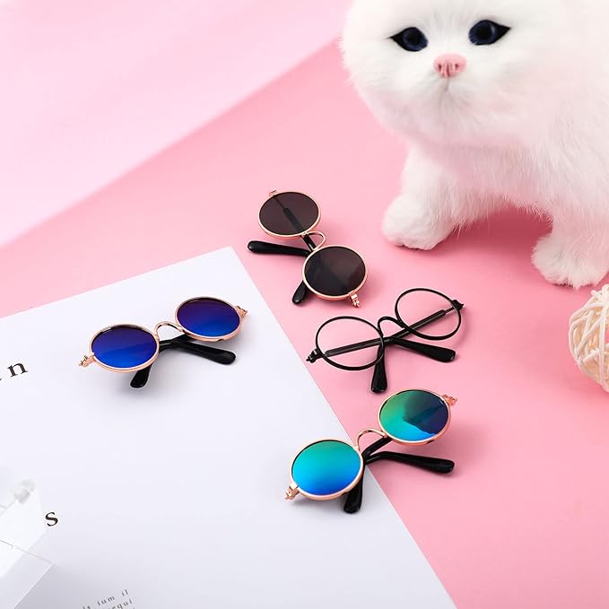 Weewooday 8 Pcs Pet Dog Cat Costume Cat Tie Collar Glasses for Small Dog Round Metal Retro Sunglasses Tie Pet Costume Tuxedo Necktie Collar Puppy Accessories Halloween Cosplay Party(Classic Colors)