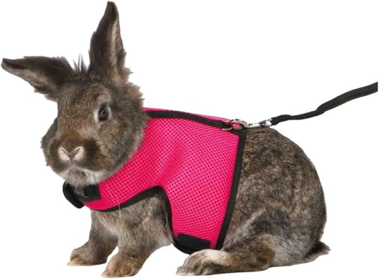 MANON ROSA Rabbit Harness and Leash Set - Adjustable Escape-Proof Training and Walking Gear for Guinea Pigs Bunnies Chinchillas Hamsters Ferrets Rats Kittens and Small Dogs Puppies Cats (Rose Red,M)