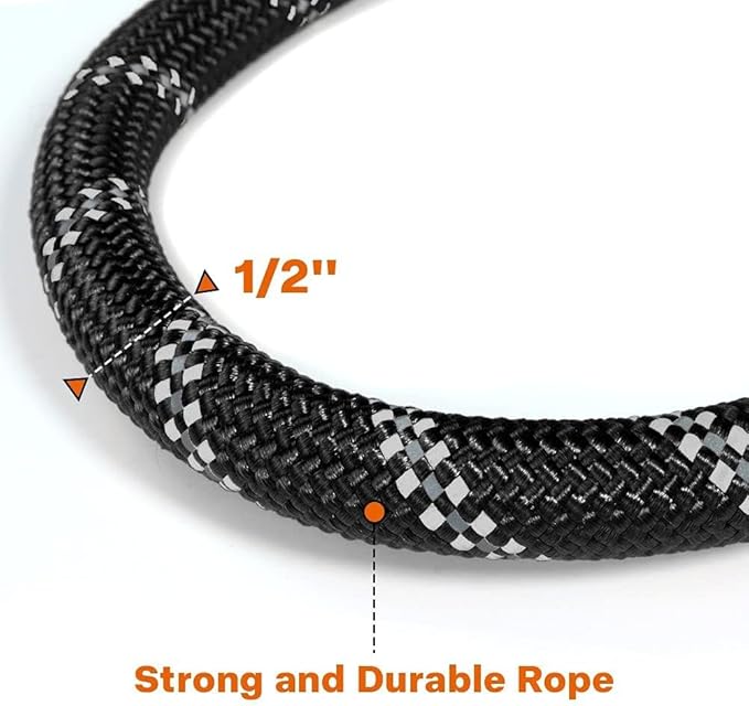 Taglory Rope Dog Leash 4 FT with Comfortable Padded Handle, Highly Reflective Threads Leash for Medium Large Dogs, 1/2 inch, Black