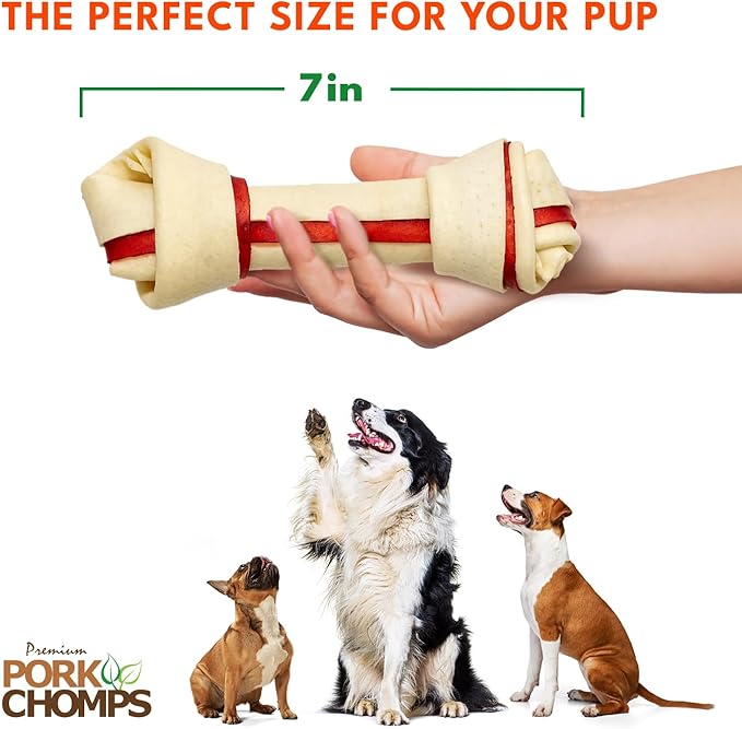 Pork Chomps Baked Pork Skin Dog Chews, 6-inch Knots, Bacon Flavor Strip, 8 Count