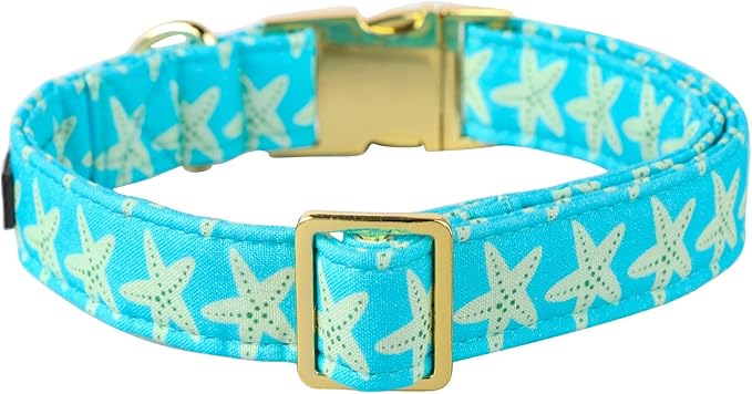 Lionet Paws Boy Dog Collar, Comfortable Adjustable Cute Yellow Starfish Collar with Metal Buckle for Male Dogs, Medium, Neck 13.5-22 inches