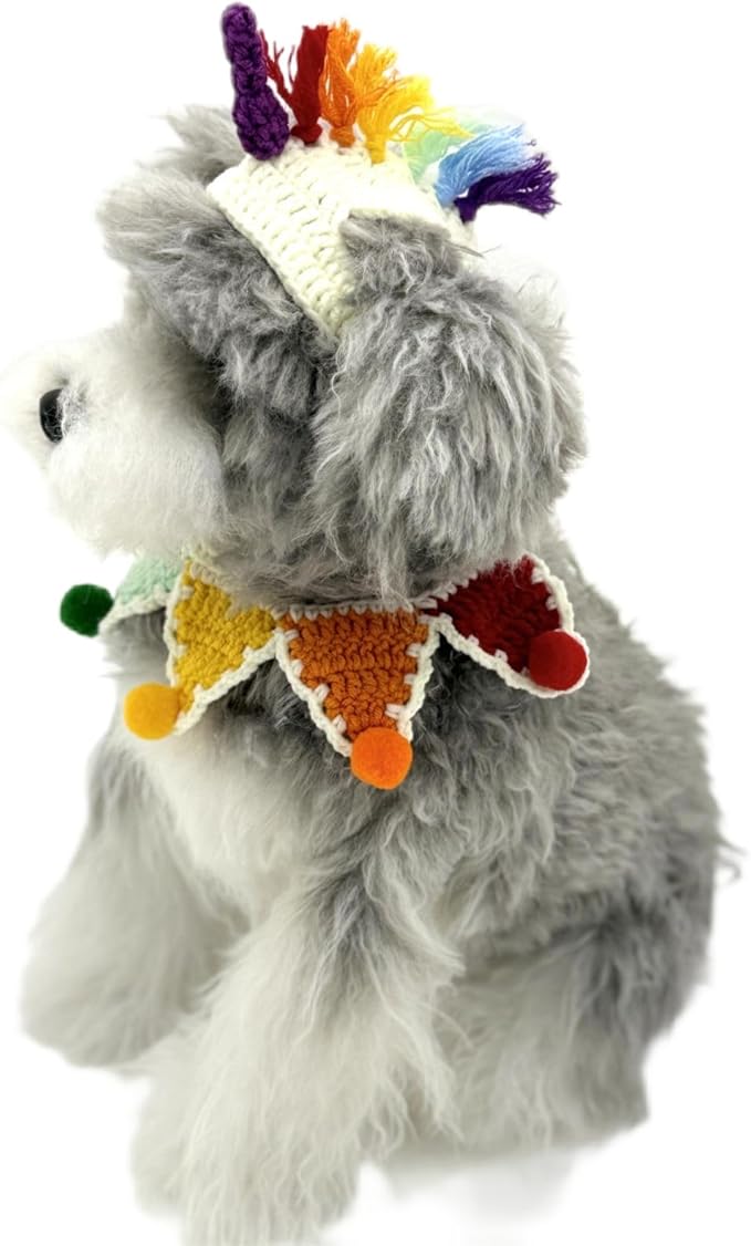 Cat Costume,Unicorn Handmade Knitted Dog Costume,Rainbow Dog Outfit,Cat Birthday Clothes(Rainbow2)