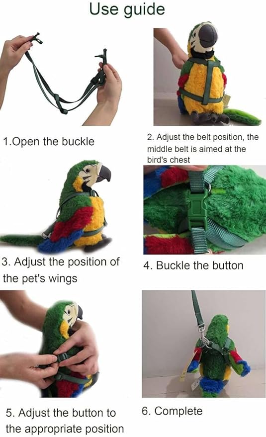 Hypeety Pet Bird Harness and Leash with Buckle Adorable Rainbow Design Safe Parrot Leash Pet Harness Outdoor Adjustable Anti Bite Training Rope for Macaw Large Size Bird (1cm × 47.24in)