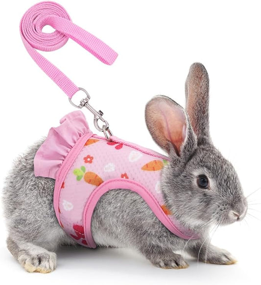 DONGKER Rabbit Harness and Leash,Adjustable Bunny Vest Harness Breathable Mesh Available All Seasons for Walking Escape Proof Guinea Pigs Bunnies Hamsters