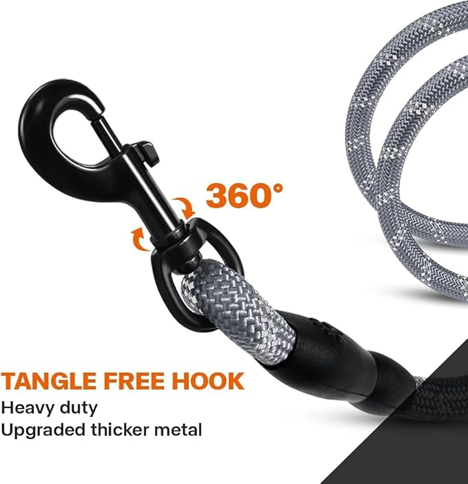Taglory Rope Dog Leash 5 FT with Comfortable Padded Handle, Highly Reflective Threads Leash for Small Dogs, 3/8 inch, Grey