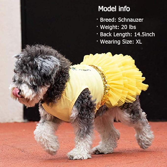 KYEESE Dogs Dress Pineapple Yellow Tiered Dogs Beach Small Dog Dresses with Sequins