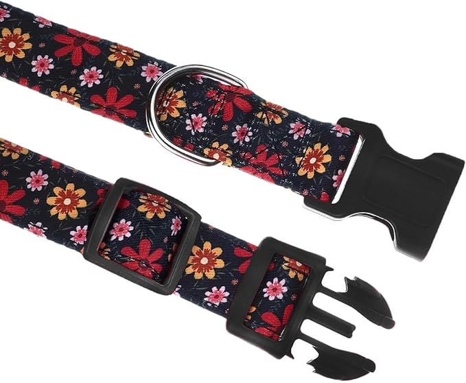 Dog Collar, Adjustable Dog Collar for Small Medium Large Dogs, Cute Puppy Collar for Boy and Girl Dogs, Cute Design for Boys Girls Male Female Dog Pet Collar(Big Red Floral,L)