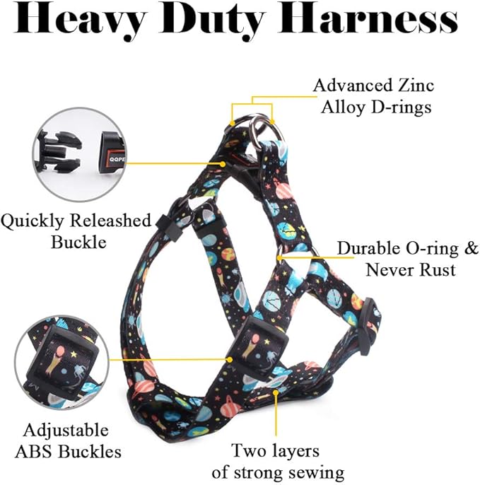 QQPETS Dog Harness Leash Set Adjustable Heavy Duty No Pull Halter Harnesses for Small Medium Large Breed Dogs Back Clip Anti-Twist Perfect for Walking (M(19"-26" Chest Girth), Space)