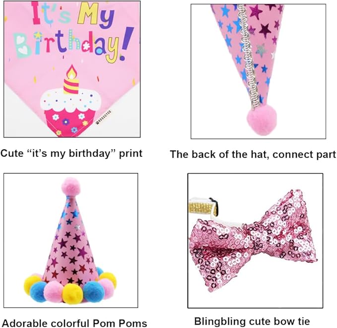 ADOGGYGO Dog Birthday Bandana Scarf and Dog Girl Birthday Party Hat with Cute Bow Tie for Extra Large Dogs Pets (X-Large)