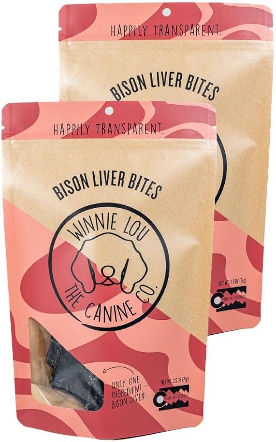 Winnie Lou Jerky Organic Jerky Dog Treats Made in The USA – Human Grade – Dog – All Natural – Healthy (Bison Liver Bites) - 2 Pack WL-PO-CSZM-605H-MODA