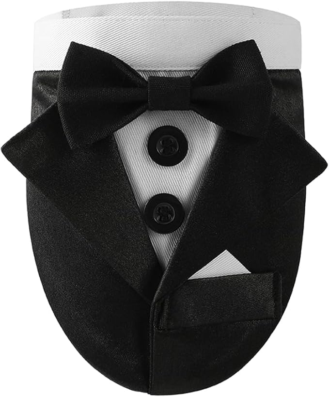 Tuxedo Dog Collar for Wedding Engagement and Birthday, Formal Dog Bandana Collar Costume with Bow Tie and Adjustable Buckle,Suitable for Small Medium Large Dog. (Black 2, M)