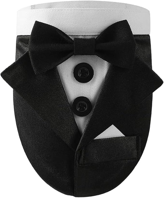 Tuxedo Dog Collar for Wedding Engagement and Birthday, Formal Dog Bandana Collar Costume with Bow Tie and Adjustable Buckle,Suitable for Small Medium Large Dog. (Black 2, S)