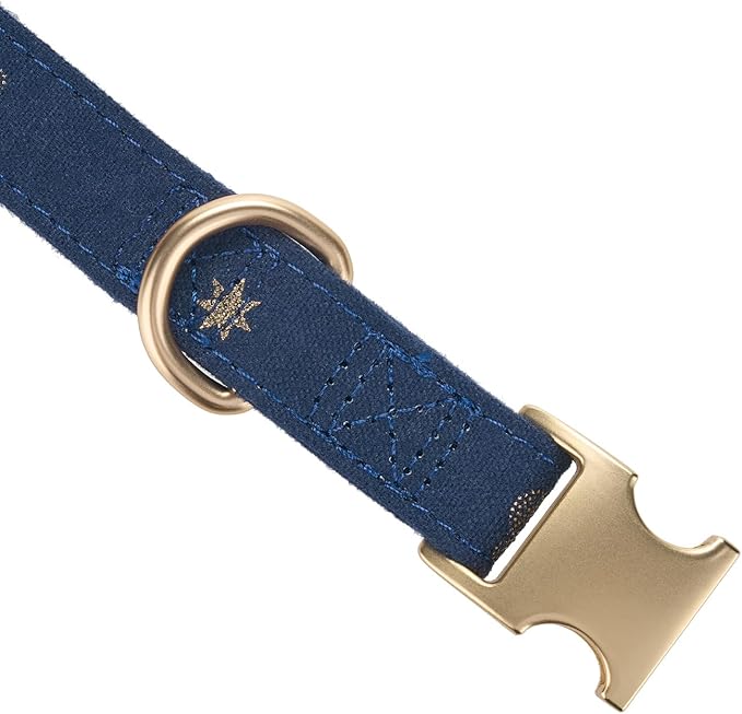 Cotton Dog Collar with Metal Buckle Adjustable Soft Dog Collars with Gold Star for Small Medium Large Dogs,Dark Blue,Small