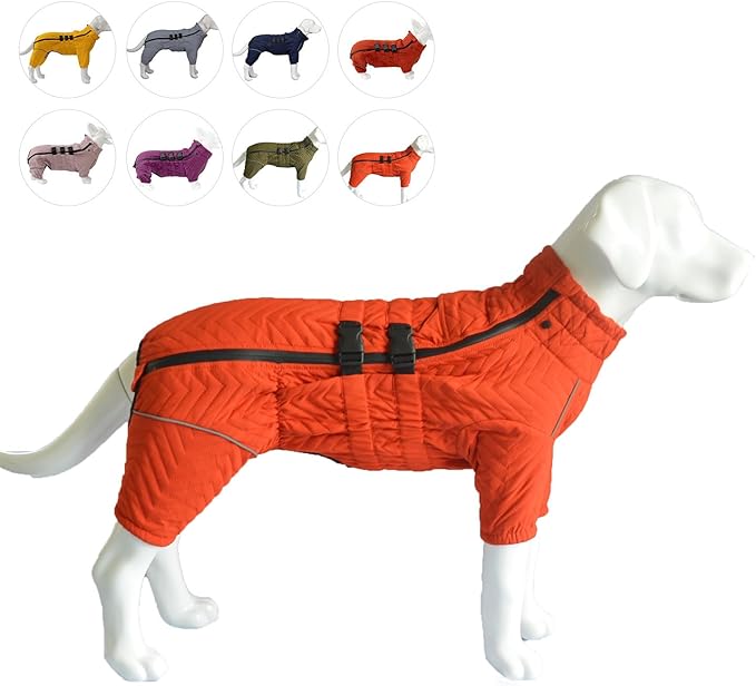 Warm Double Layers Dog Vest - 4 Legs Covered Windproof Waterproof Reflective Coat for Small Medium Large Dogs - Outdoor Skating Costume - Orange XXL